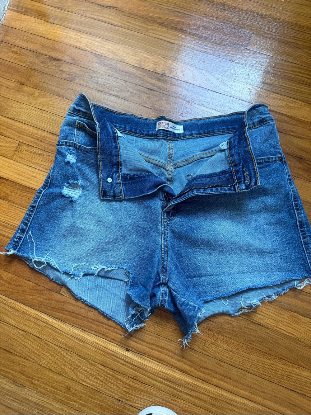 Levi's Distressed Mid-Blue Denim Cutoff Shorts